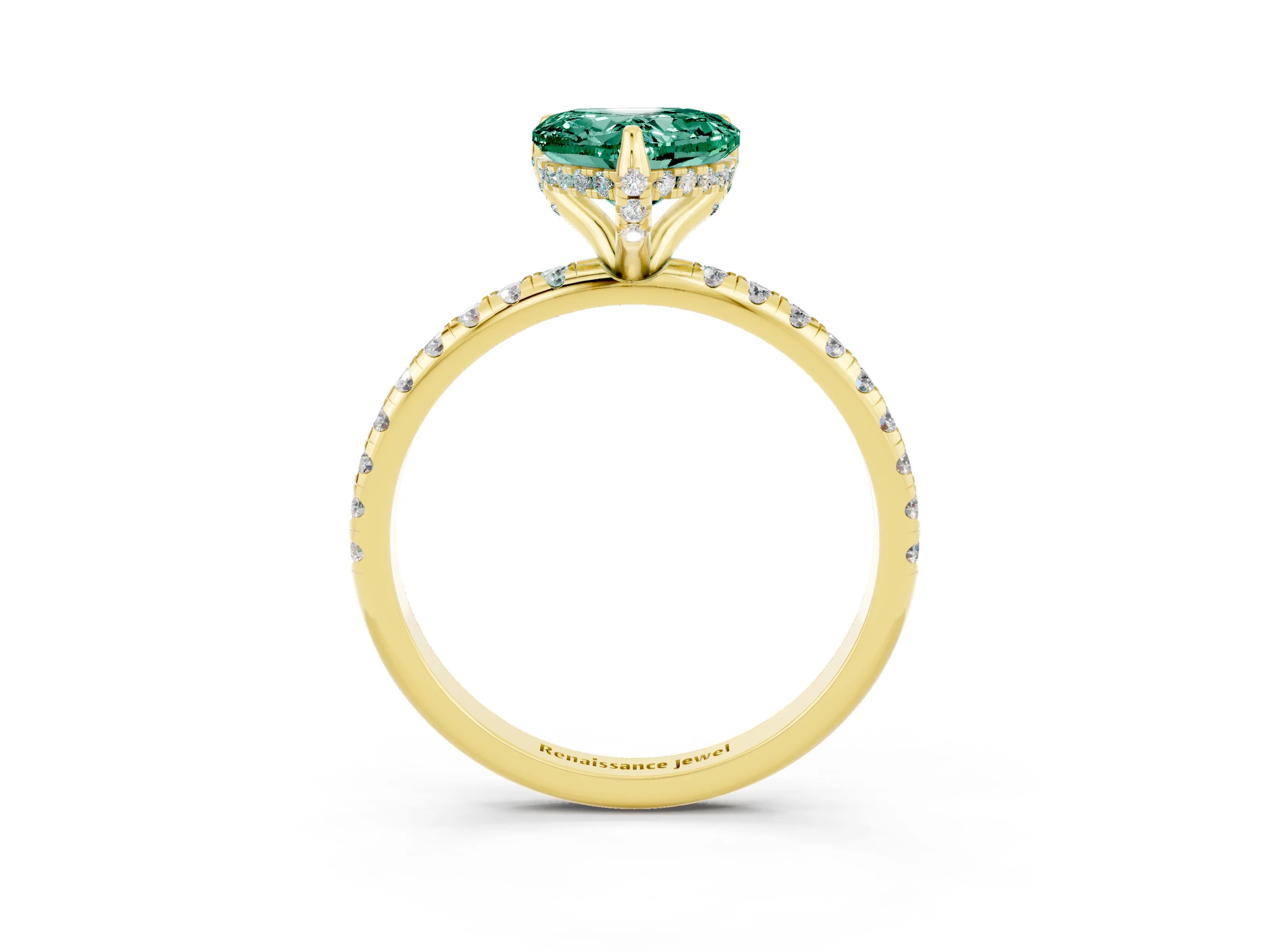 Yellow gold Heart Cut Diamond Solitaire Ring with Four-Prong Setting and Pavé Band_3