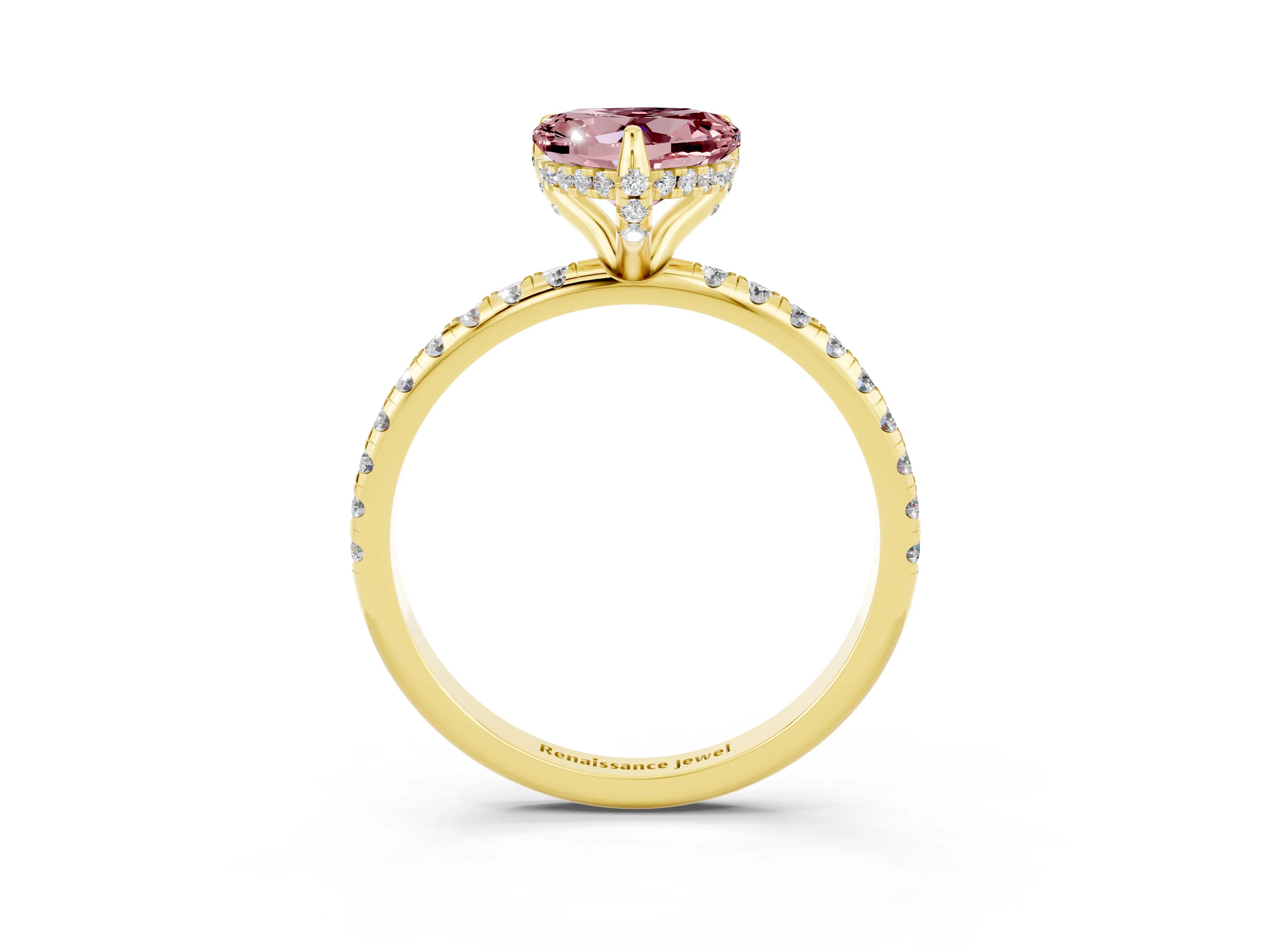 Yellow gold Heart Cut Diamond Solitaire Ring with Four-Prong Setting and Pavé Band_3