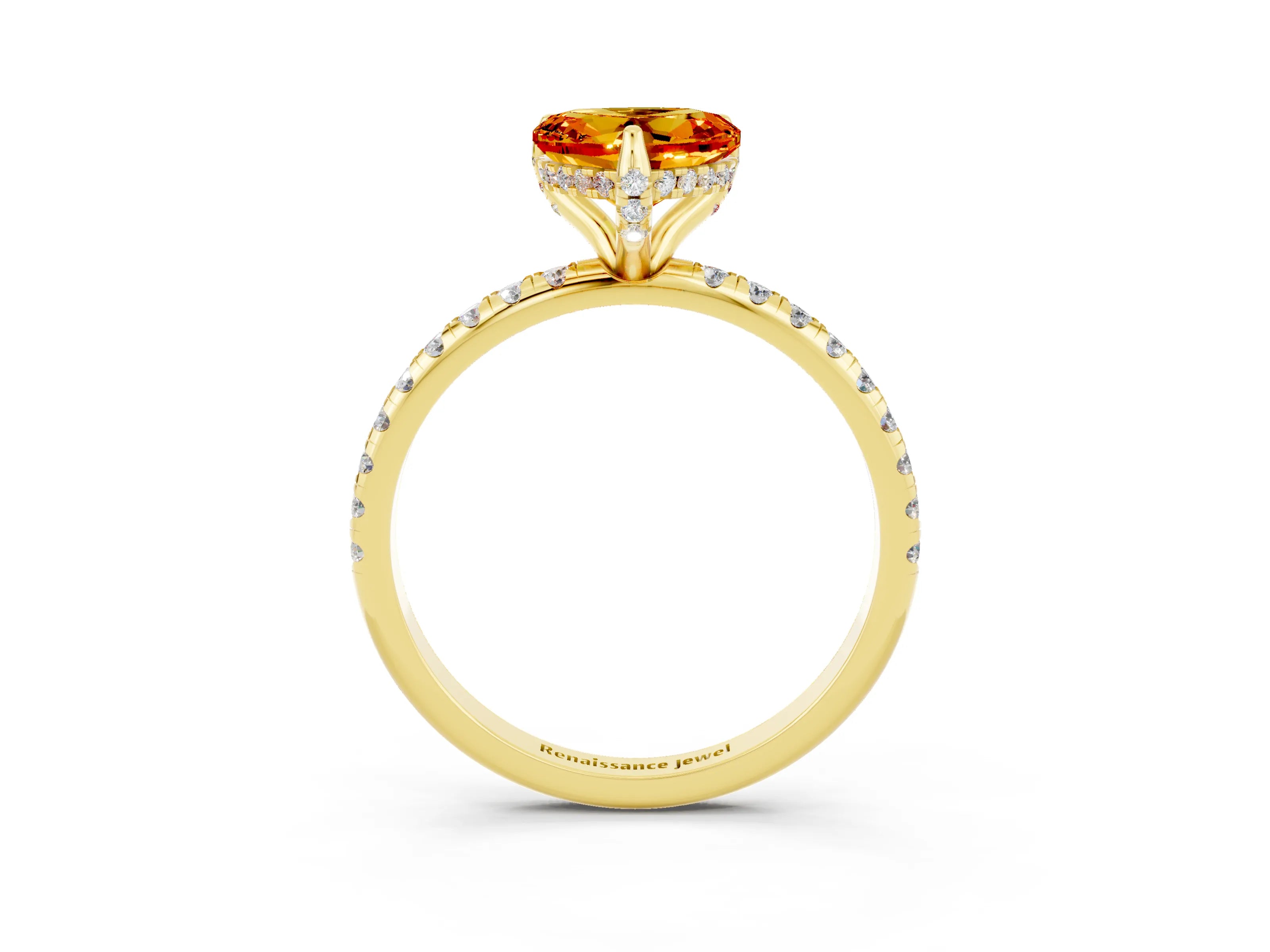 Yellow gold Heart Cut Diamond Solitaire Ring with Four-Prong Setting and Pavé Band_3