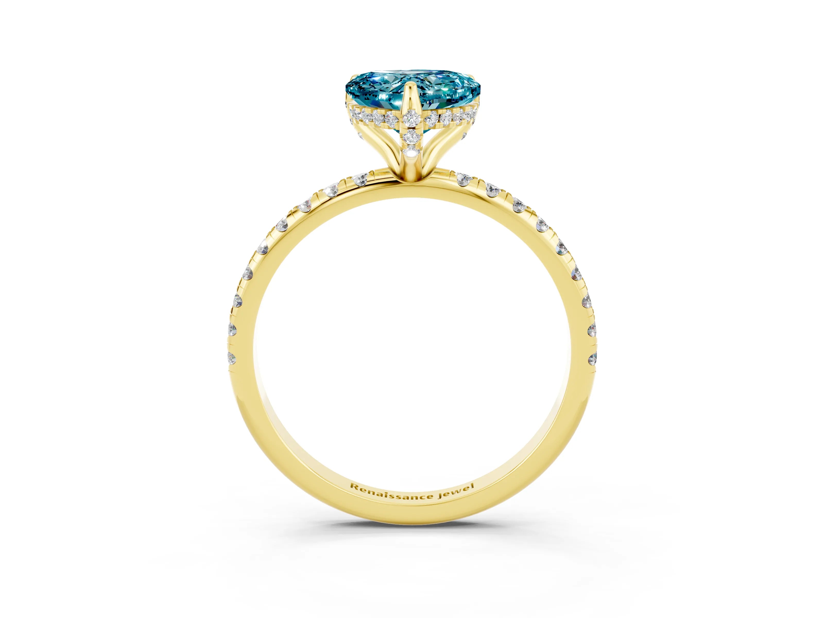 Yellow gold Heart Cut Diamond Solitaire Ring with Four-Prong Setting and Pavé Band_3