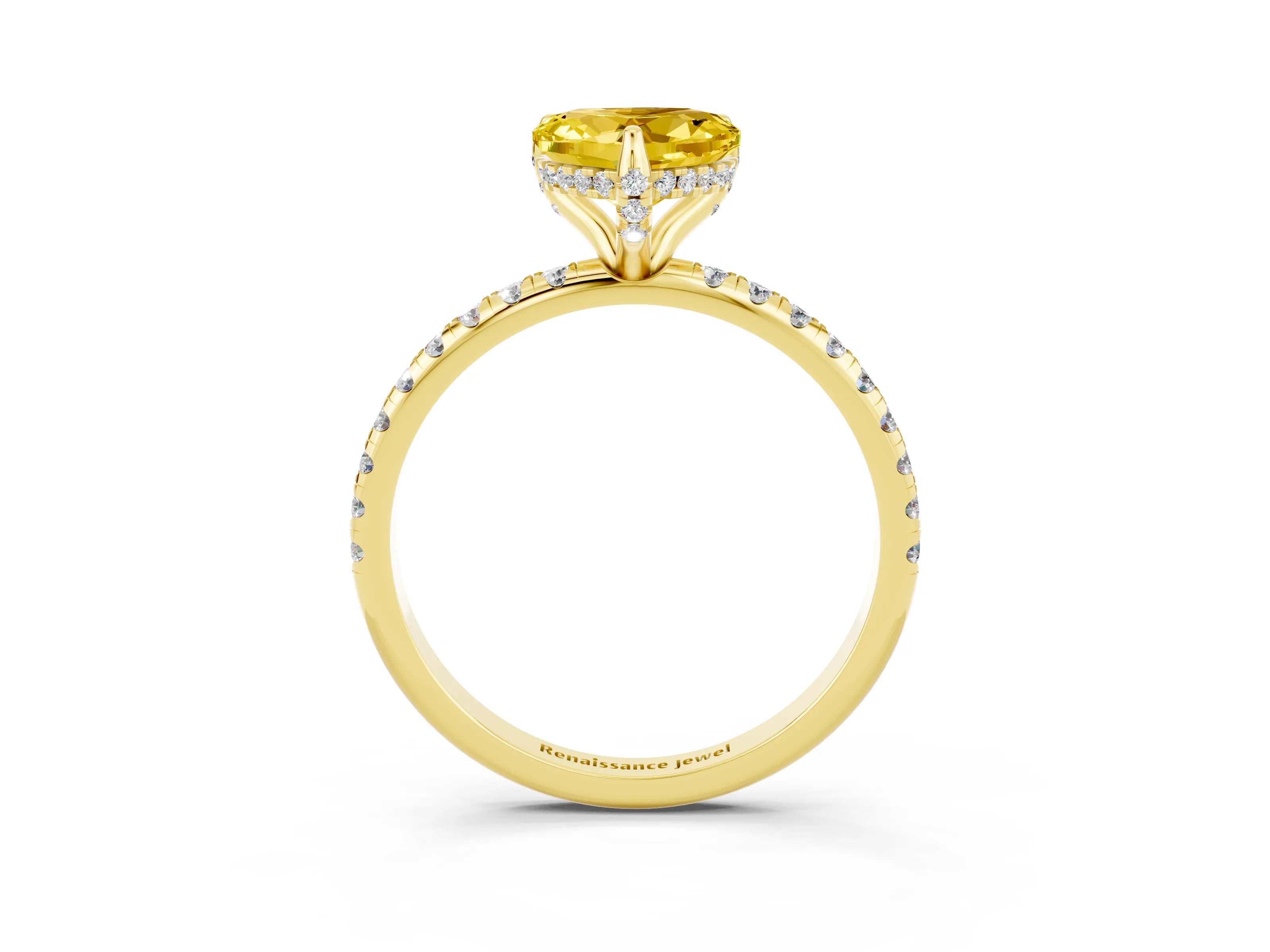 Yellow gold Heart Cut Diamond Solitaire Ring with Four-Prong Setting and Pavé Band_3