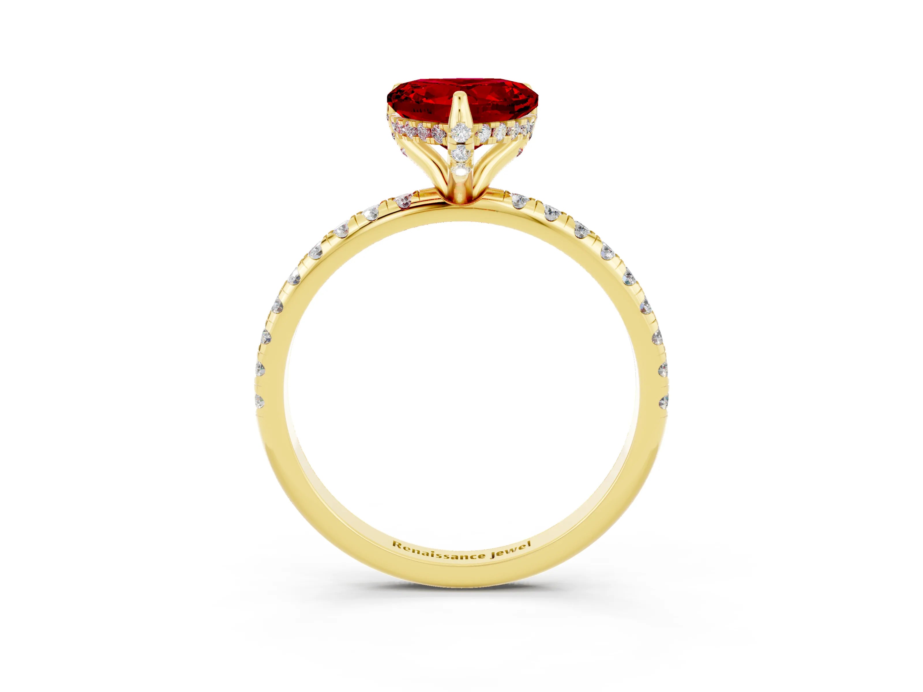 Yellow gold Heart Cut Diamond Solitaire Ring with Four-Prong Setting and Pavé Band_3