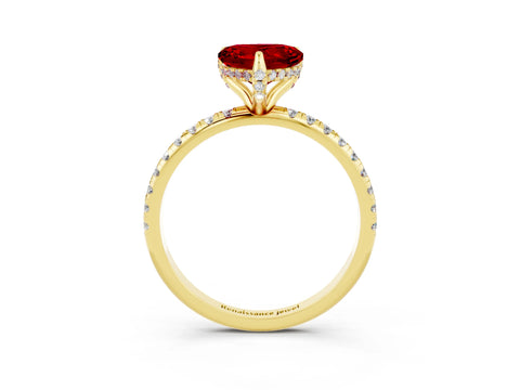 Yellow gold Heart Cut Diamond Solitaire Ring with Four-Prong Setting and Pavé Band_3