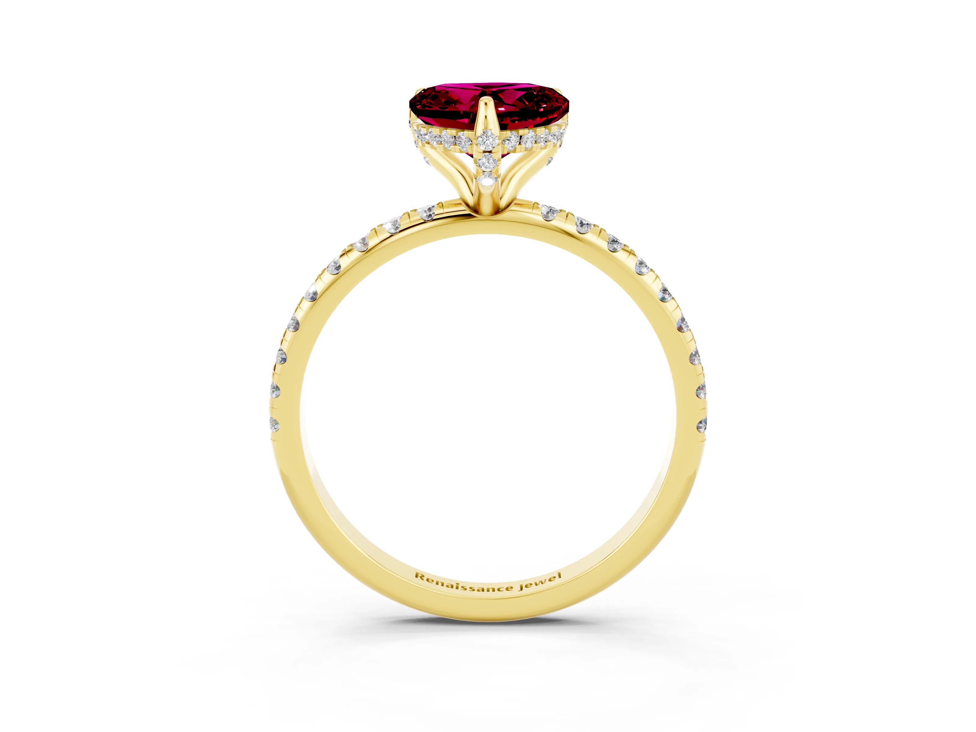 Yellow gold Heart Cut Diamond Solitaire Ring with Four-Prong Setting and Pavé Band_3