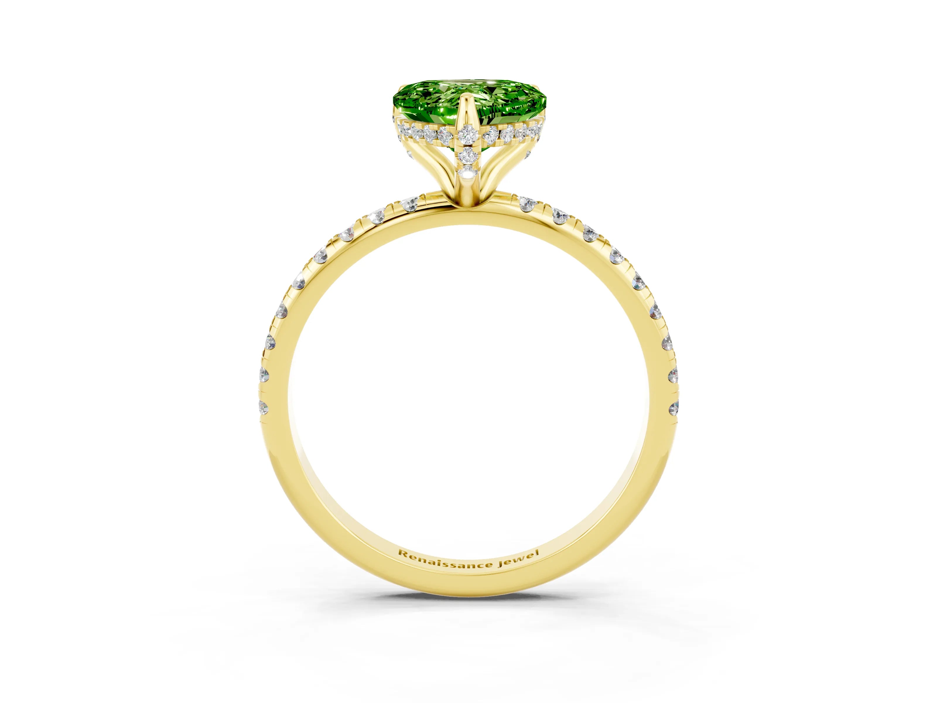 Yellow gold Heart Cut Diamond Solitaire Ring with Four-Prong Setting and Pavé Band_3