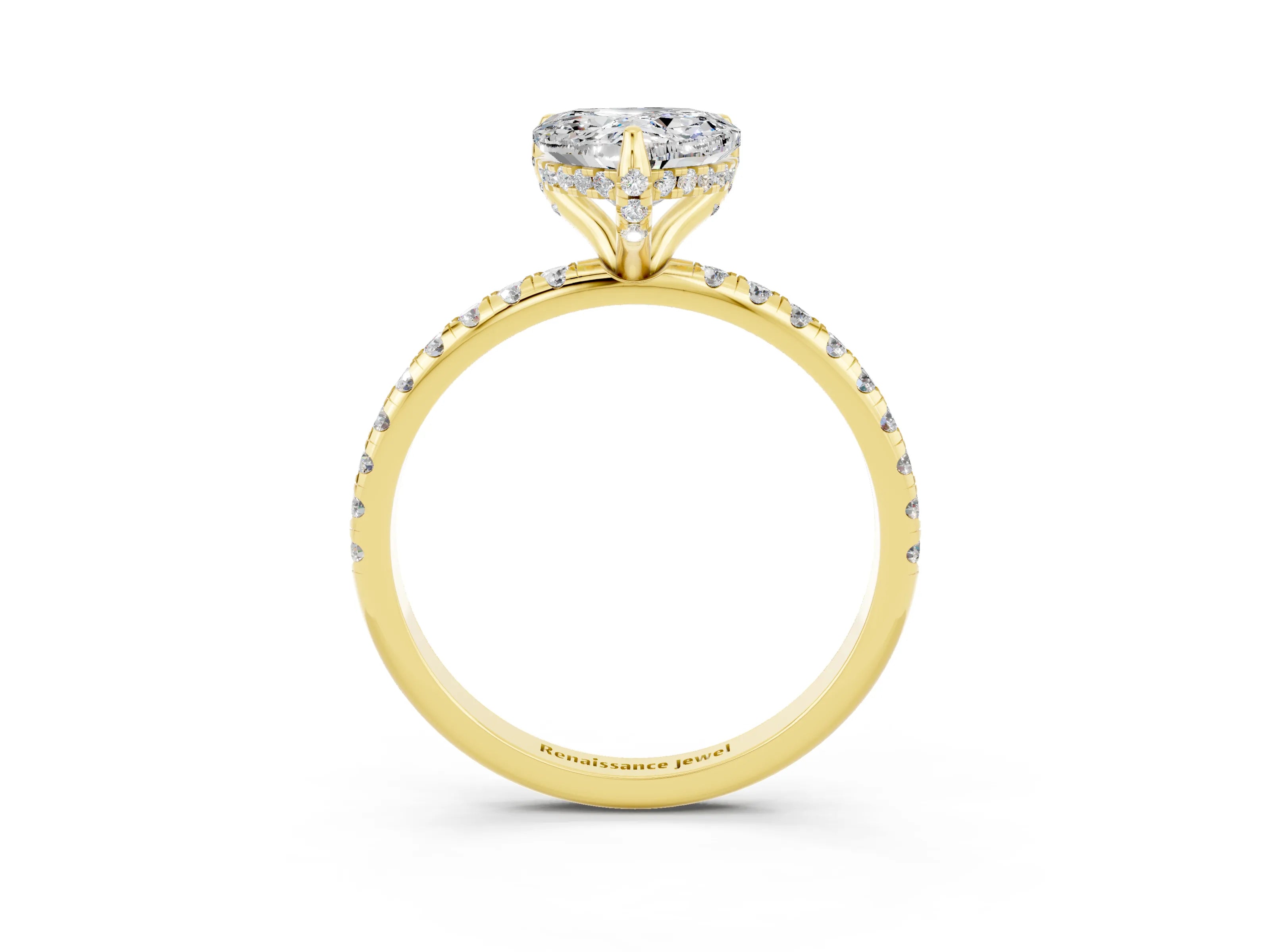 Yellow gold Heart Cut Diamond Solitaire Ring with Four-Prong Setting and Pavé Band_3