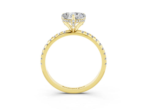Yellow gold Heart Cut Diamond Solitaire Ring with Four-Prong Setting and Pavé Band_3