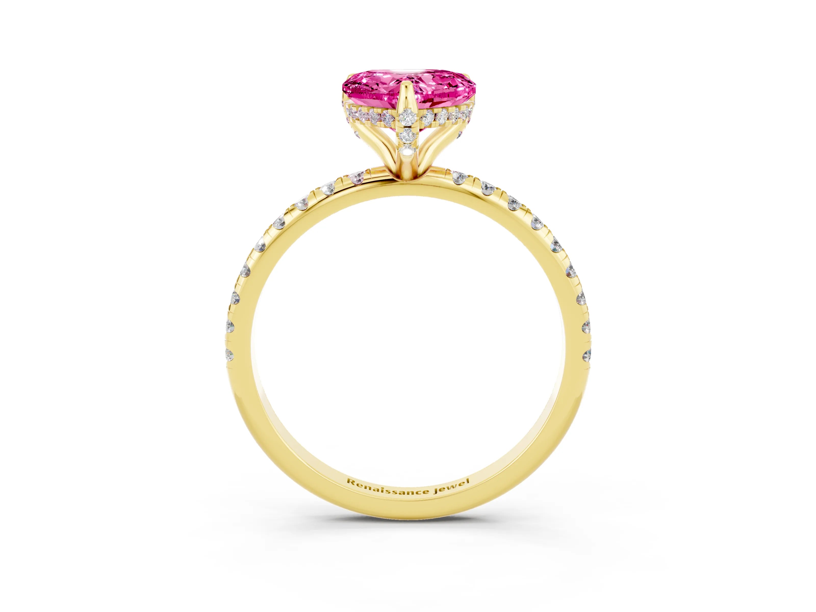 Yellow gold Heart Cut Diamond Solitaire Ring with Four-Prong Setting and Pavé Band_3