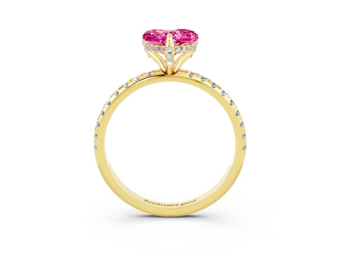 Yellow gold Heart Cut Diamond Solitaire Ring with Four-Prong Setting and Pavé Band_3