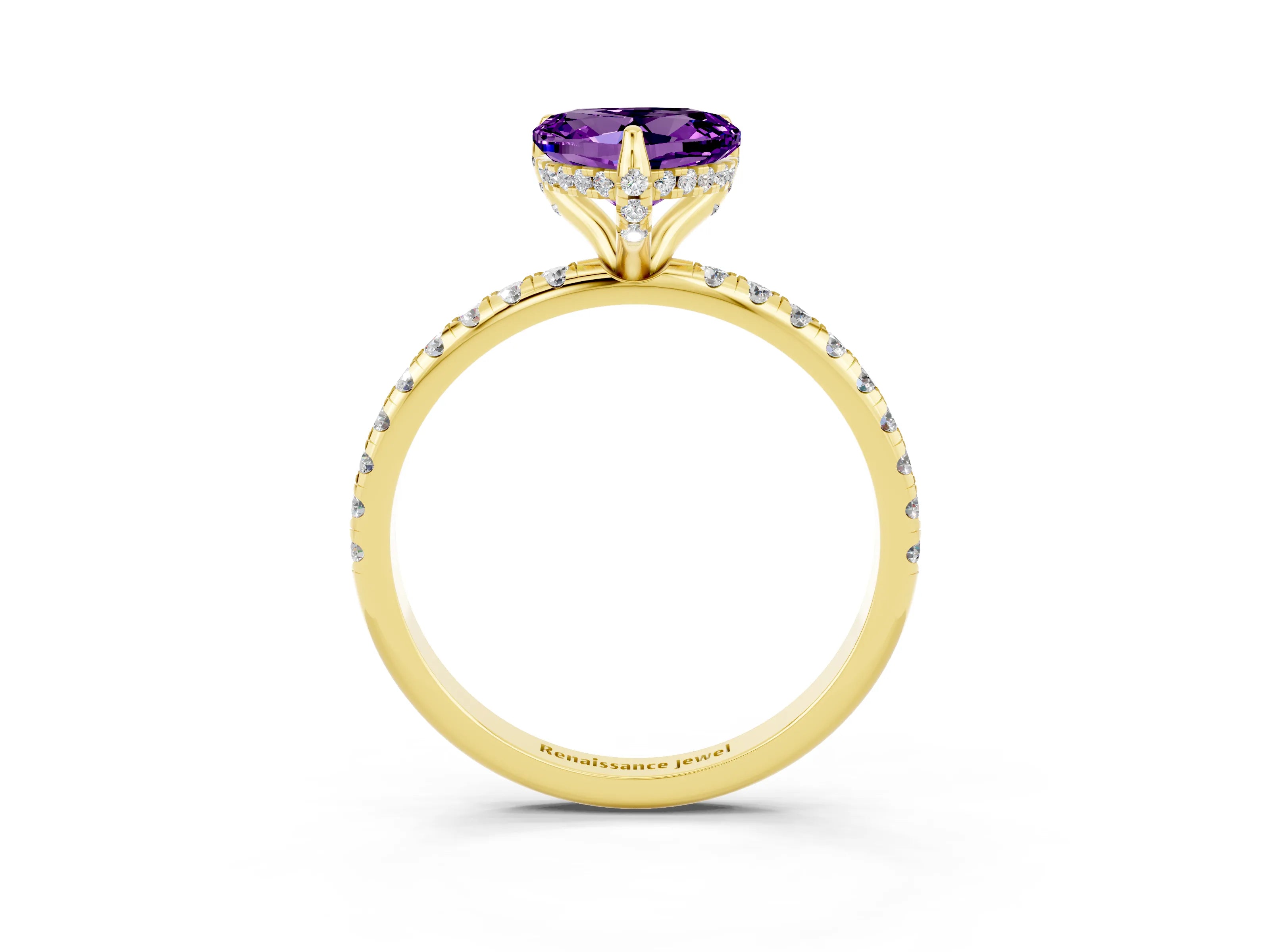 Yellow gold Heart Cut Diamond Solitaire Ring with Four-Prong Setting and Pavé Band_3