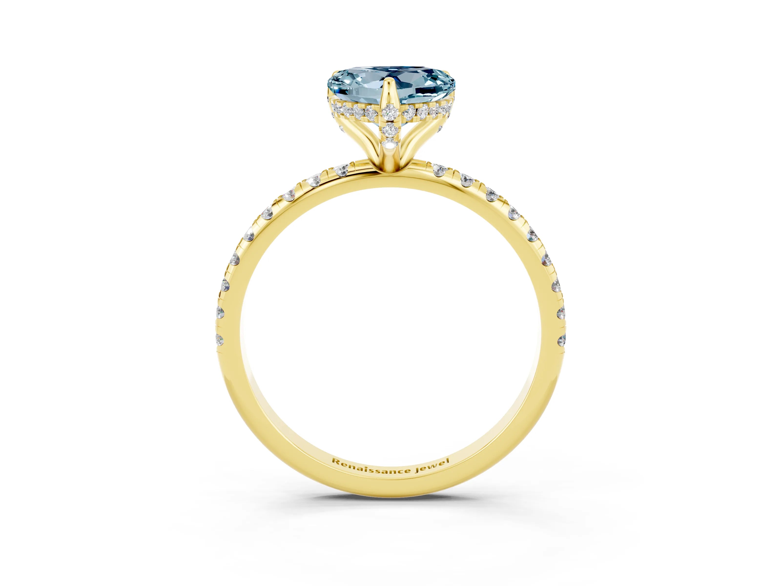 Yellow gold Heart Cut Diamond Solitaire Ring with Four-Prong Setting and Pavé Band_3