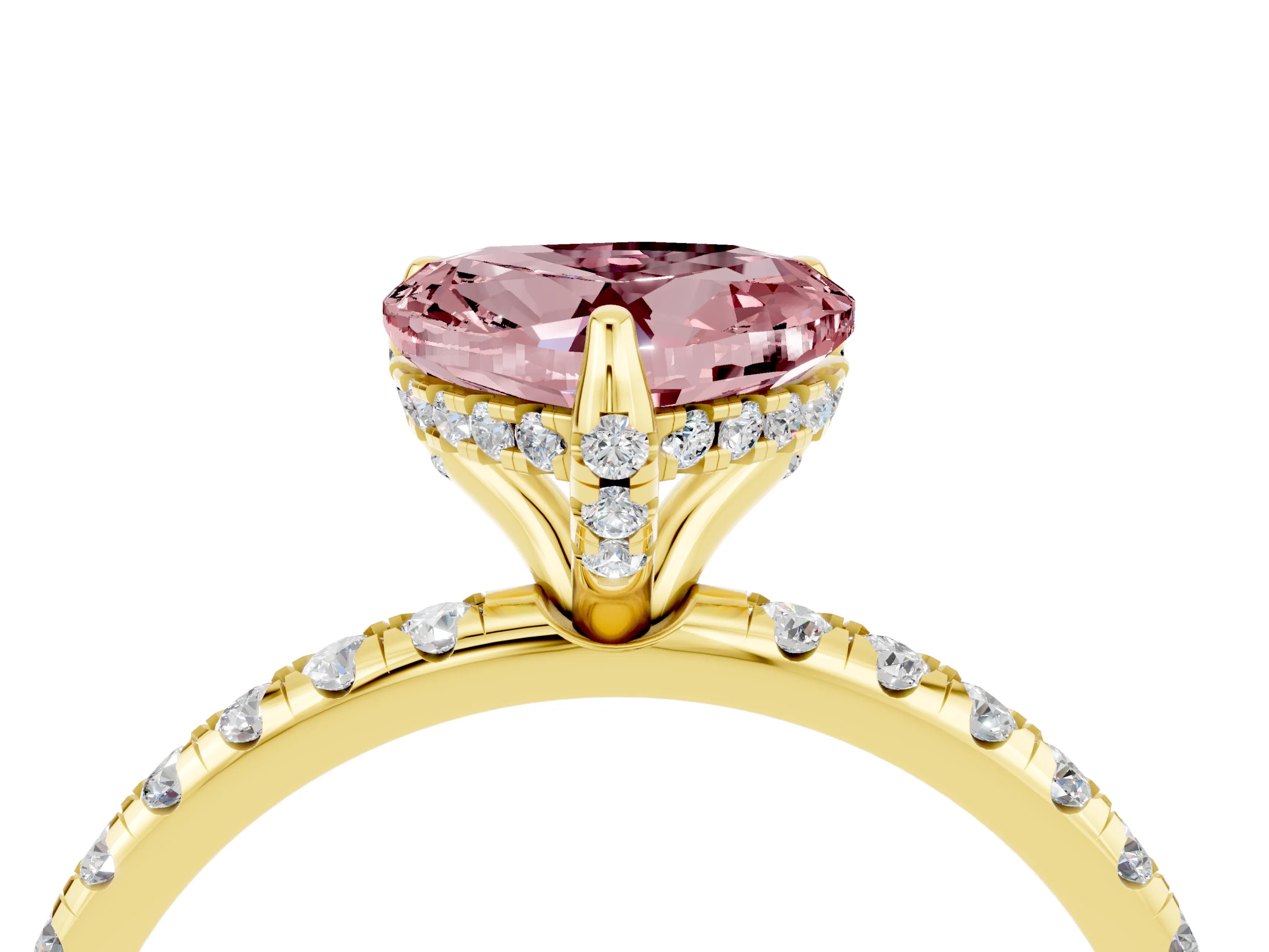 Yellow gold Heart Cut Diamond Solitaire Ring with Four-Prong Setting and Pavé Band_4
