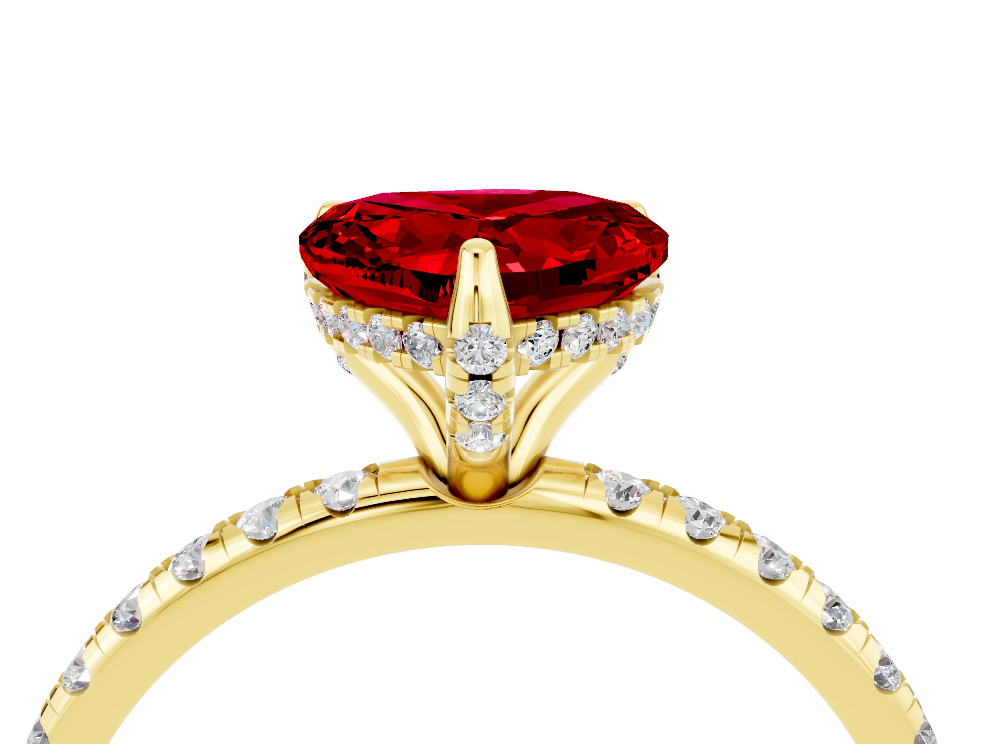 Yellow gold Heart Cut Diamond Solitaire Ring with Four-Prong Setting and Pavé Band_4