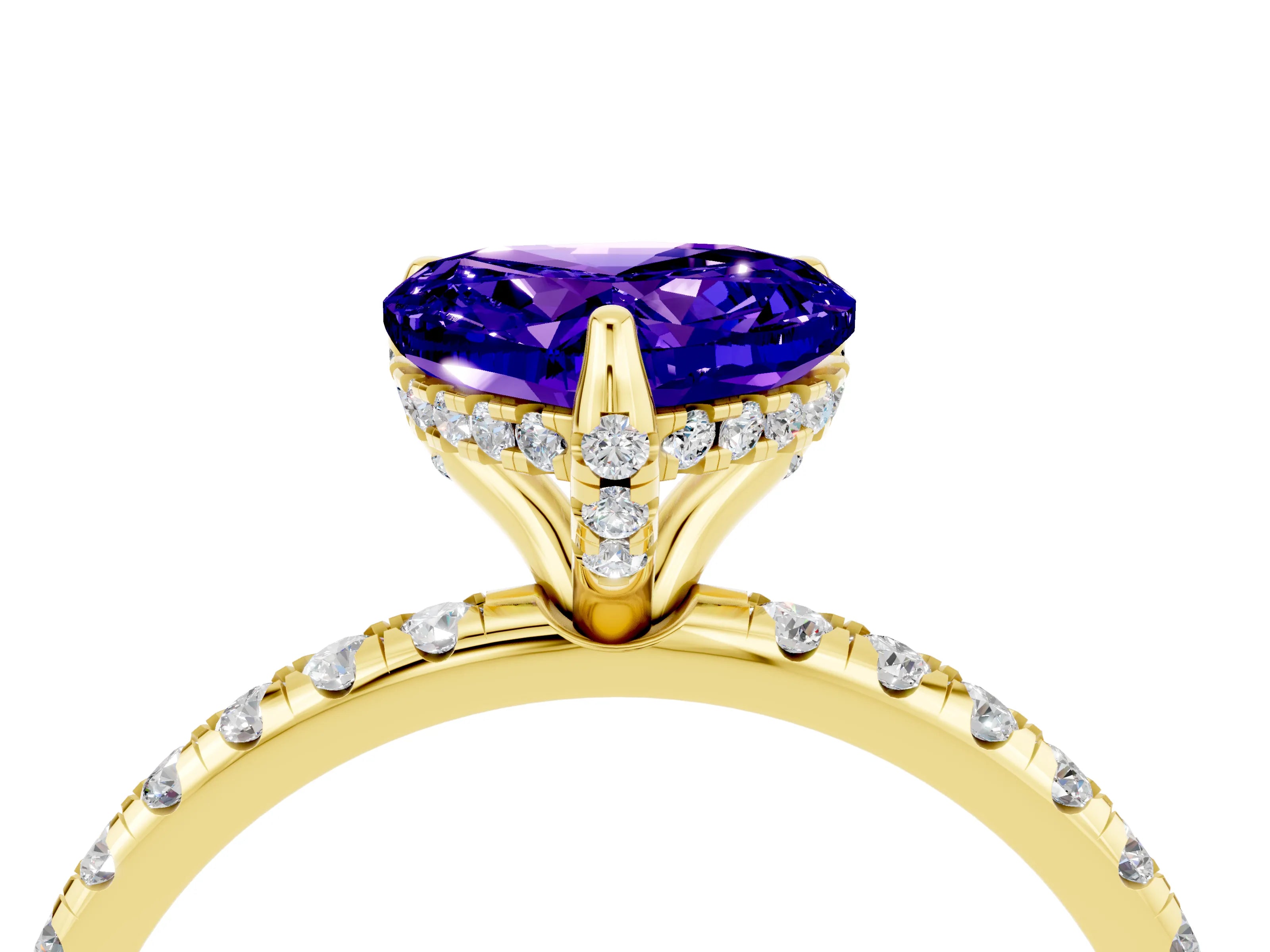 Yellow gold Heart Cut Diamond Solitaire Ring with Four-Prong Setting and Pavé Band_4