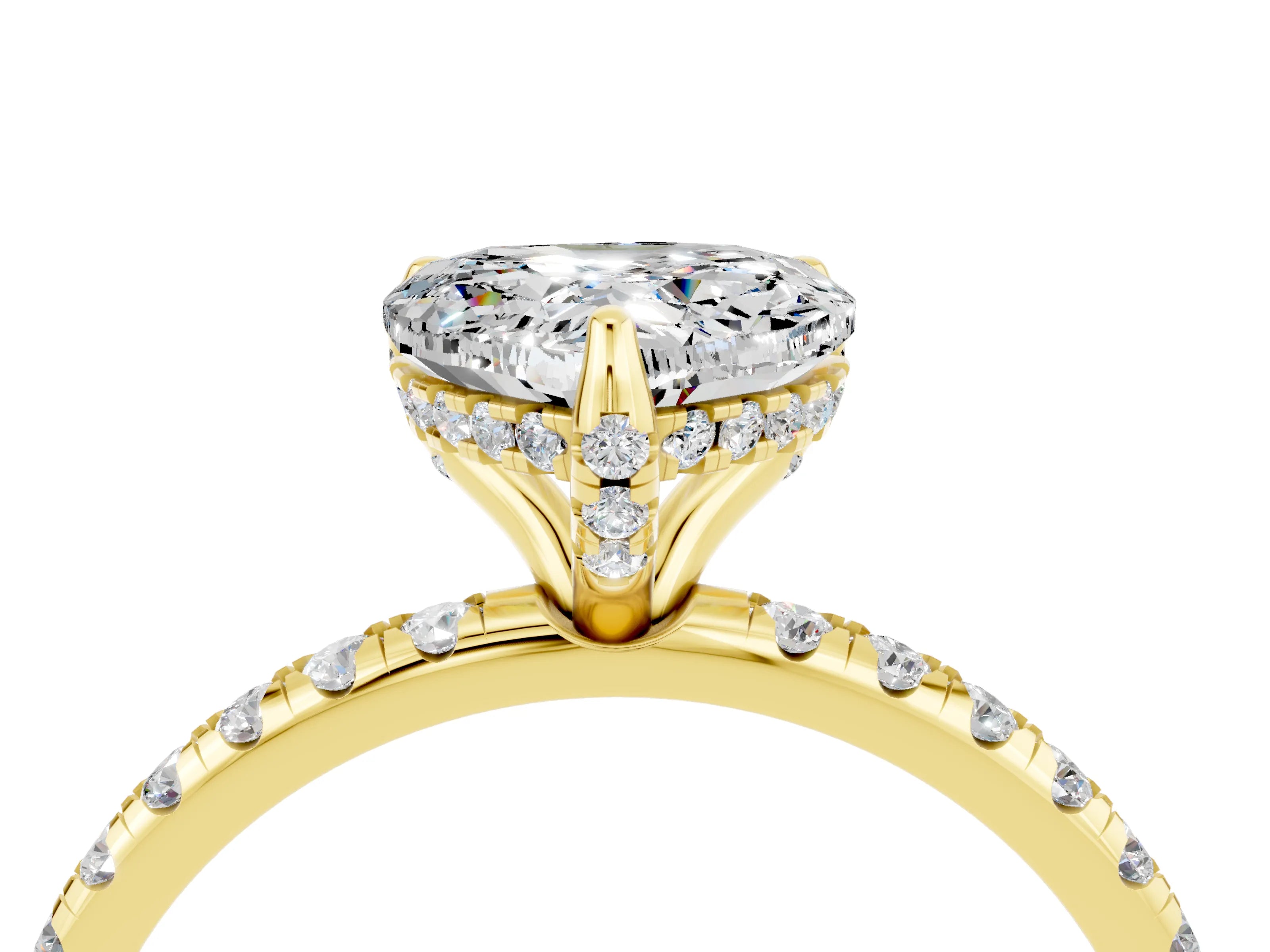 Yellow gold Heart Cut Diamond Solitaire Ring with Four-Prong Setting and Pavé Band_4
