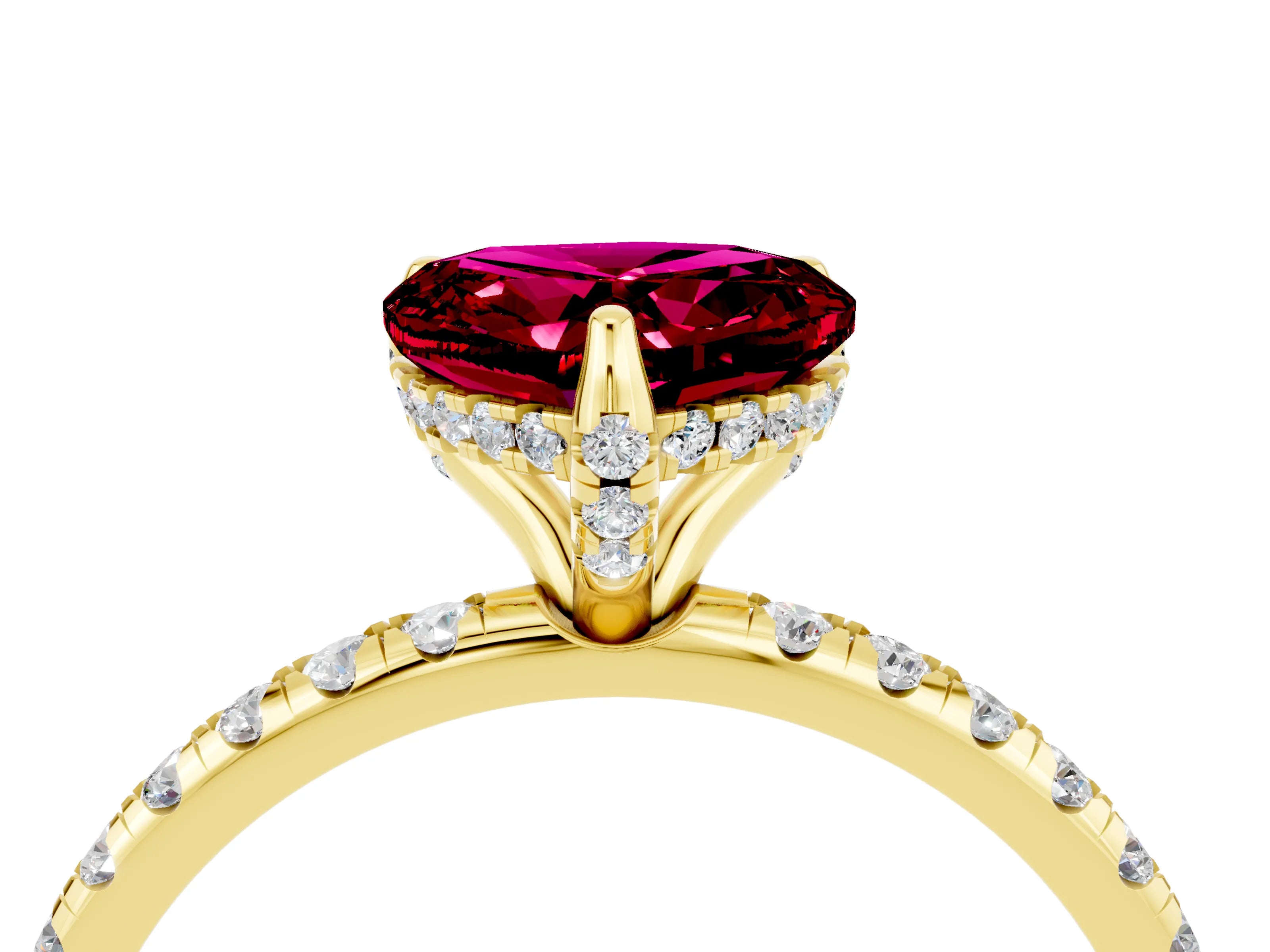Yellow gold Heart Cut Diamond Solitaire Ring with Four-Prong Setting and Pavé Band_4