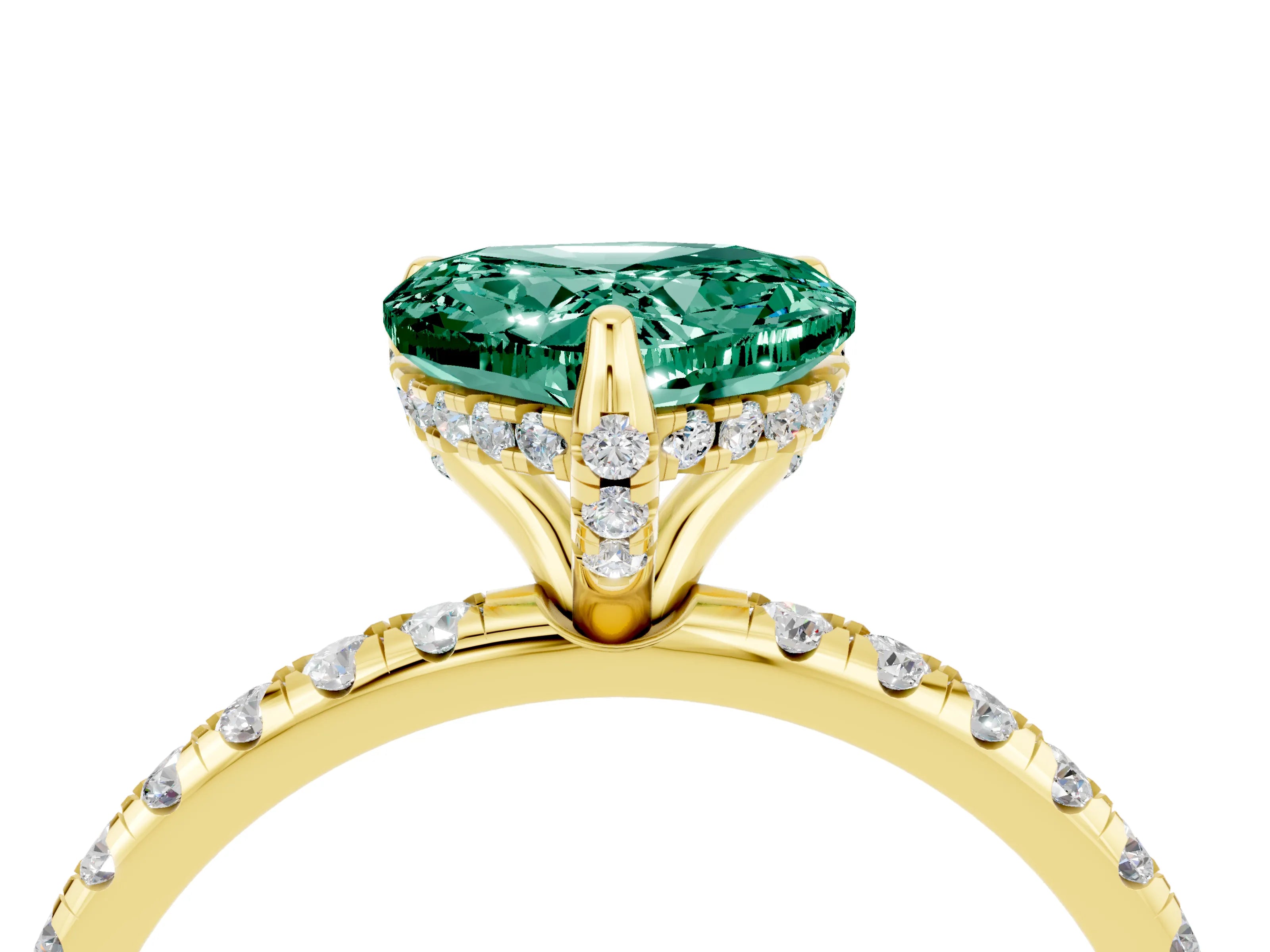 Yellow gold Heart Cut Diamond Solitaire Ring with Four-Prong Setting and Pavé Band_4