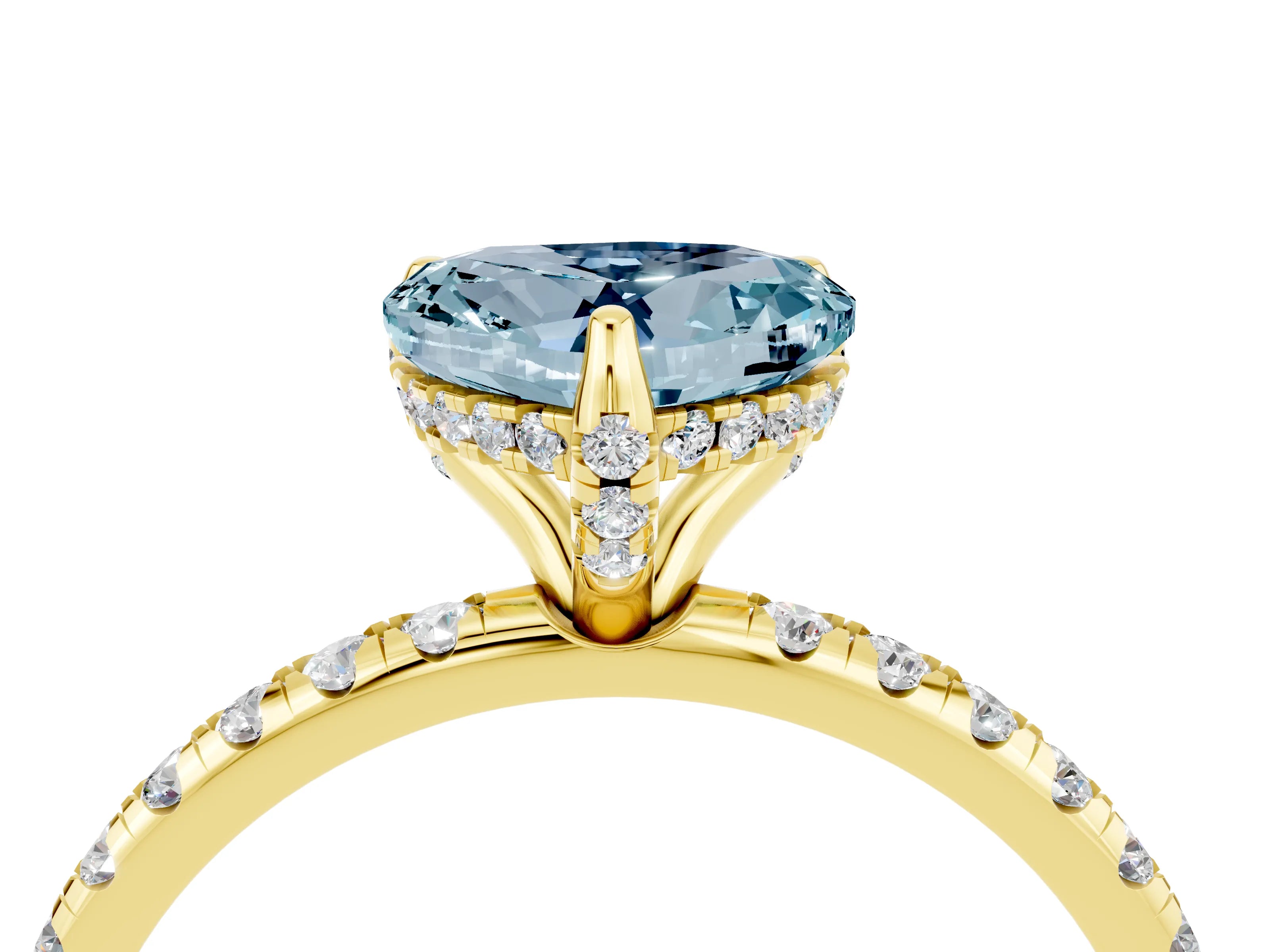 Yellow gold Heart Cut Diamond Solitaire Ring with Four-Prong Setting and Pavé Band_4