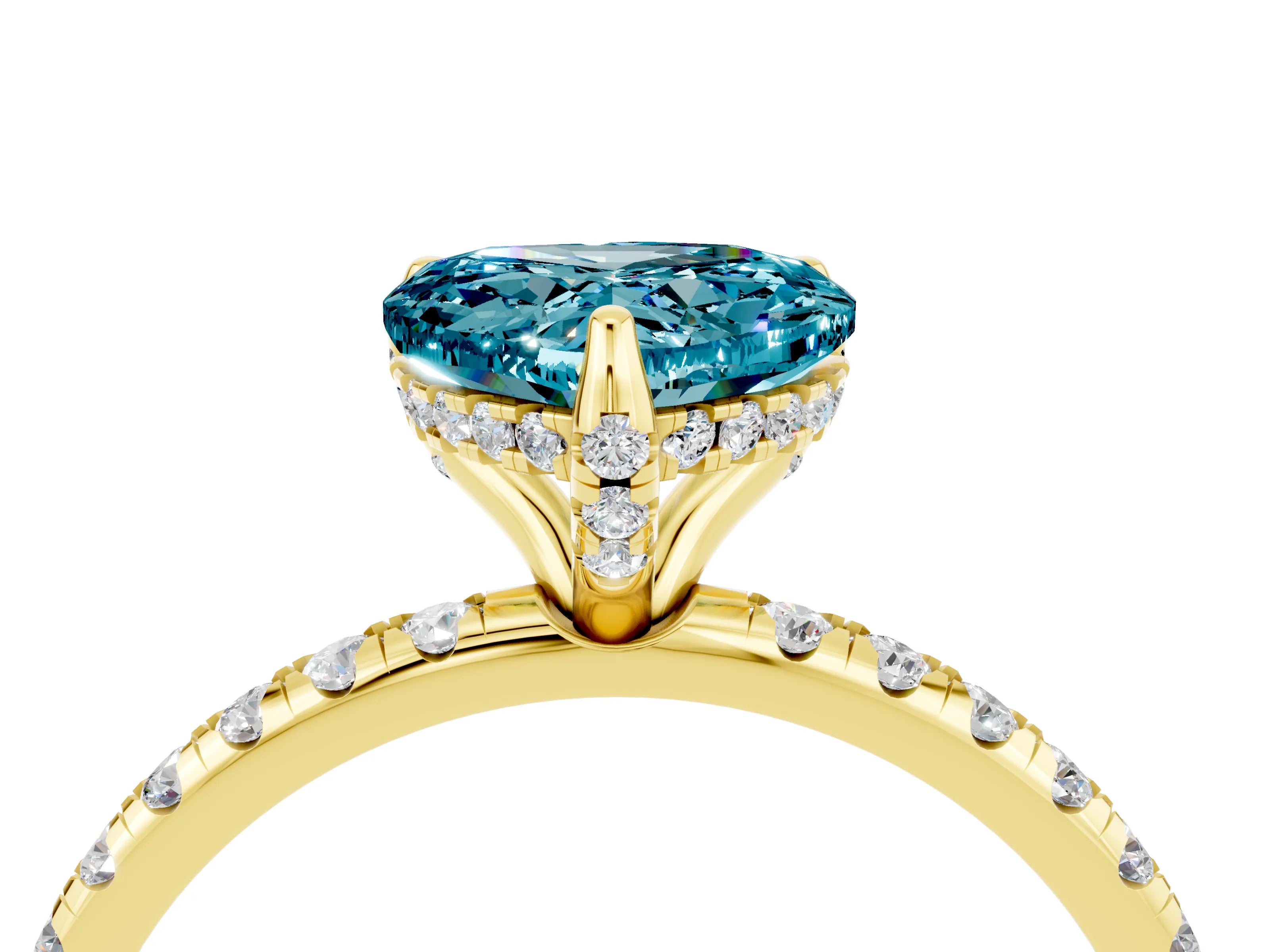 Yellow gold Heart Cut Diamond Solitaire Ring with Four-Prong Setting and Pavé Band_4