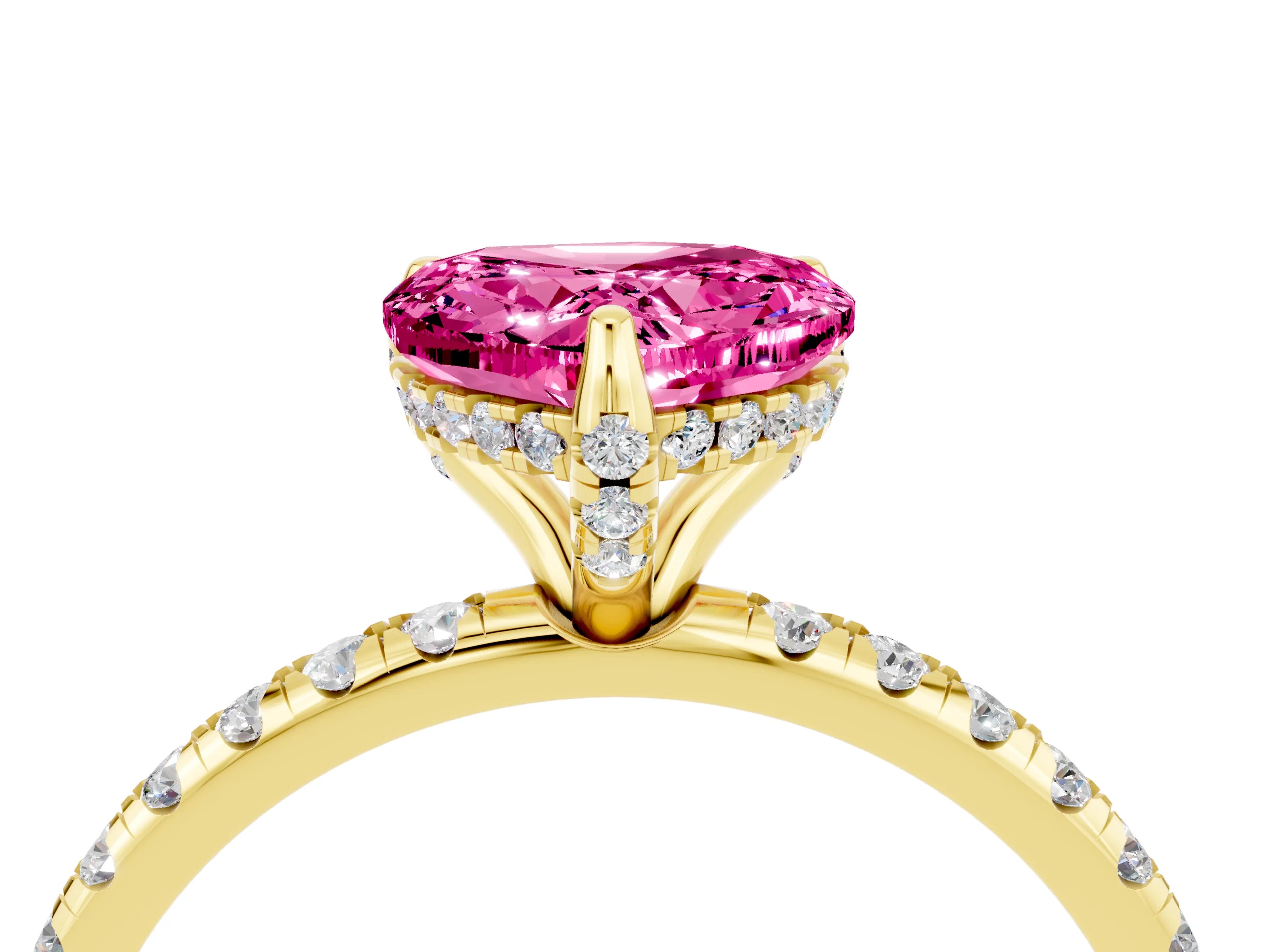 Yellow gold Heart Cut Diamond Solitaire Ring with Four-Prong Setting and Pavé Band_4