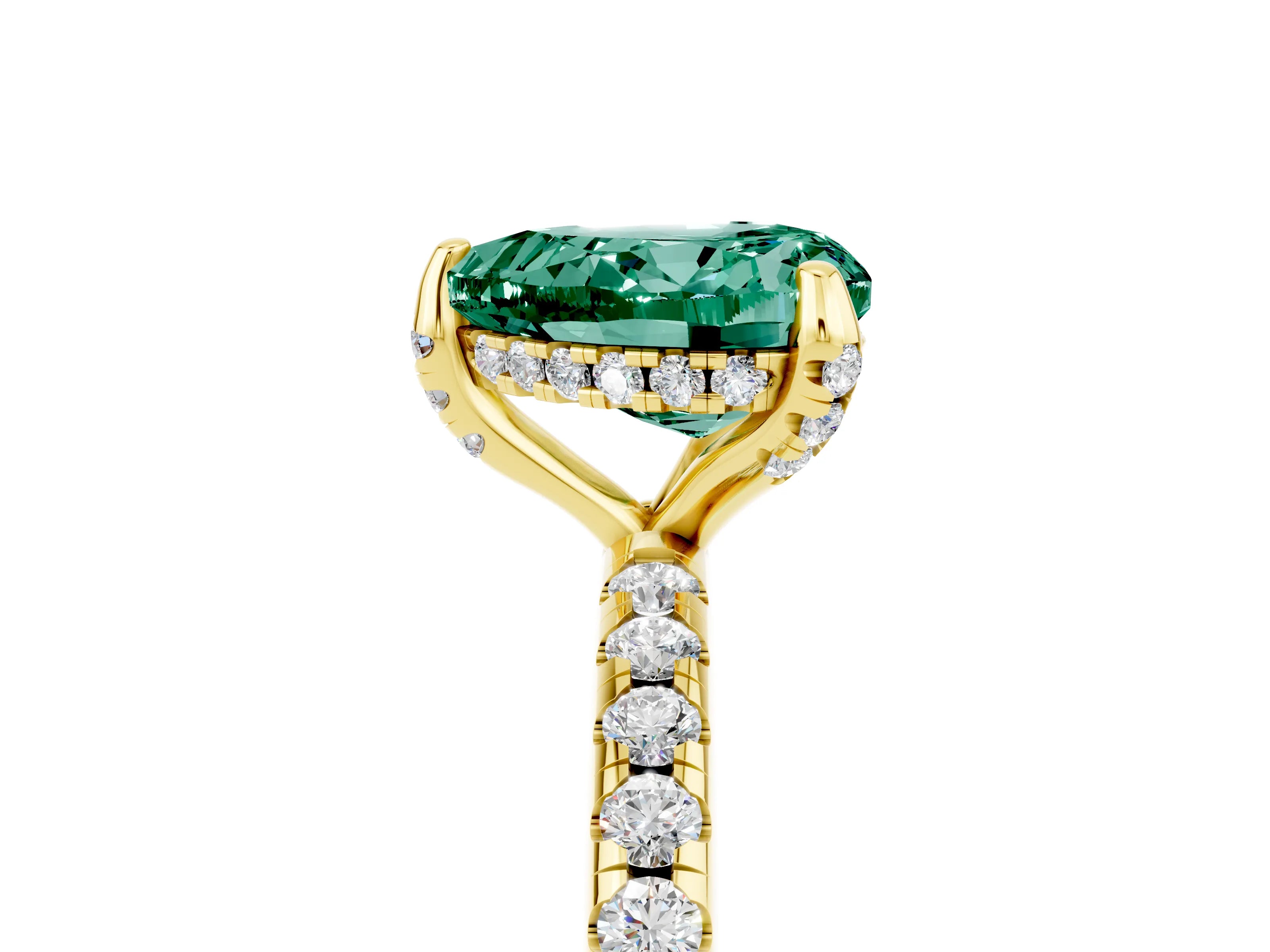 Yellow gold Heart Cut Diamond Solitaire Ring with Four-Prong Setting and Pavé Band_5