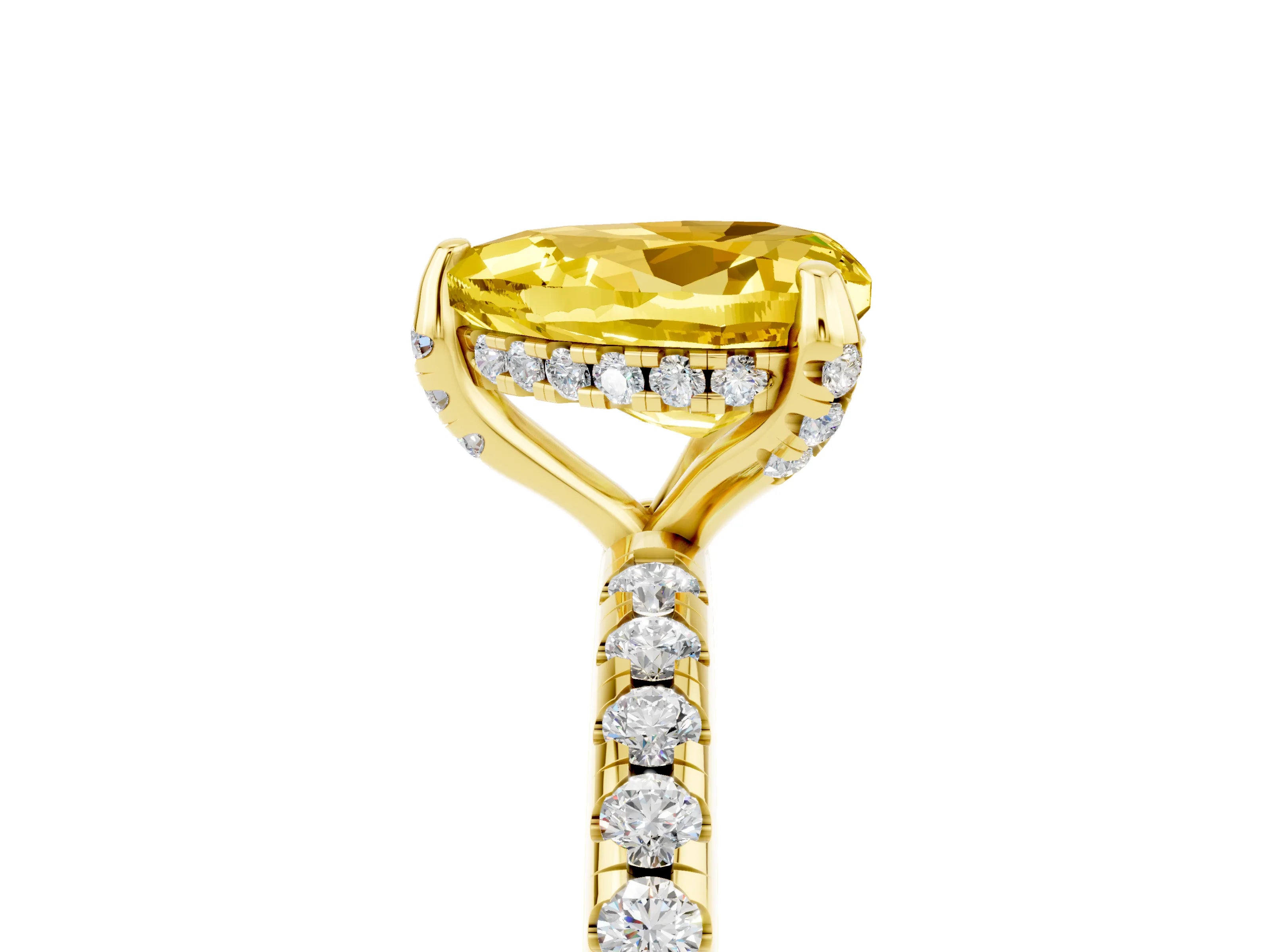 Yellow gold Heart Cut Diamond Solitaire Ring with Four-Prong Setting and Pavé Band_5