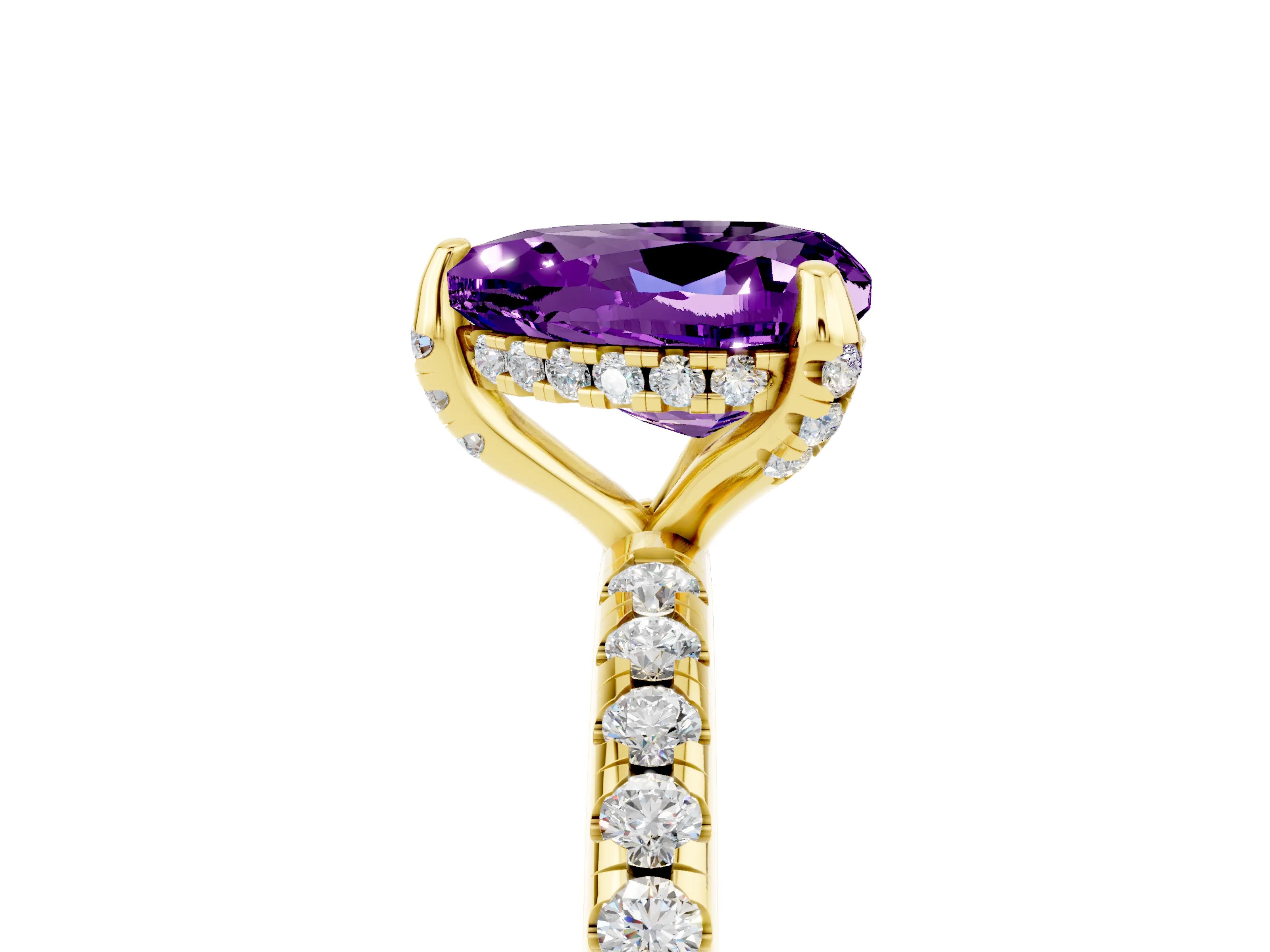 Yellow gold Heart Cut Diamond Solitaire Ring with Four-Prong Setting and Pavé Band_5
