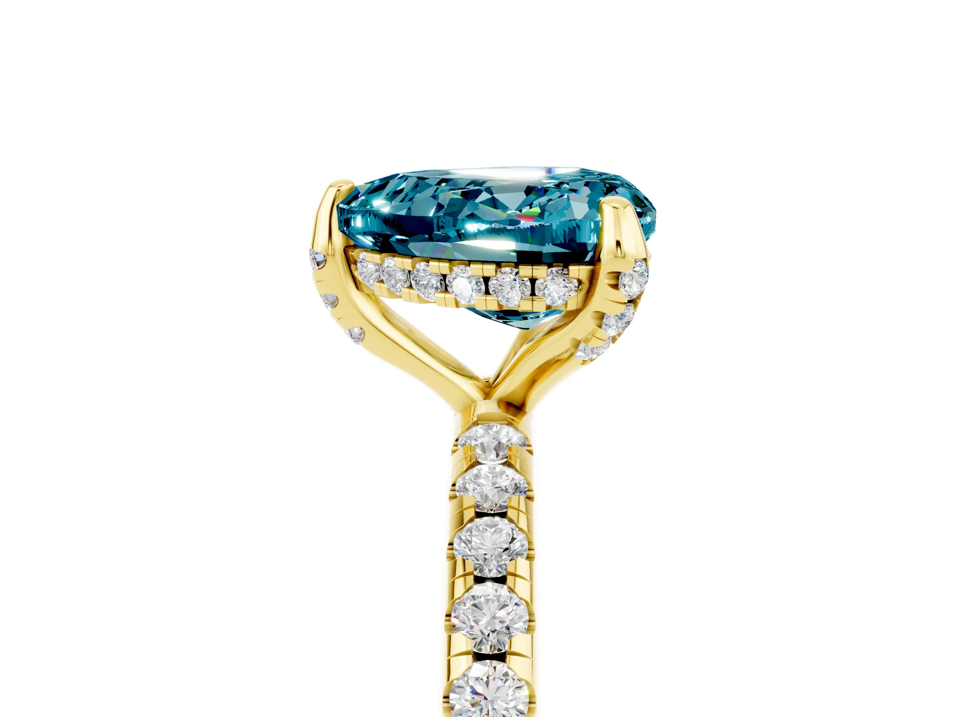 Yellow gold Heart Cut Diamond Solitaire Ring with Four-Prong Setting and Pavé Band_5
