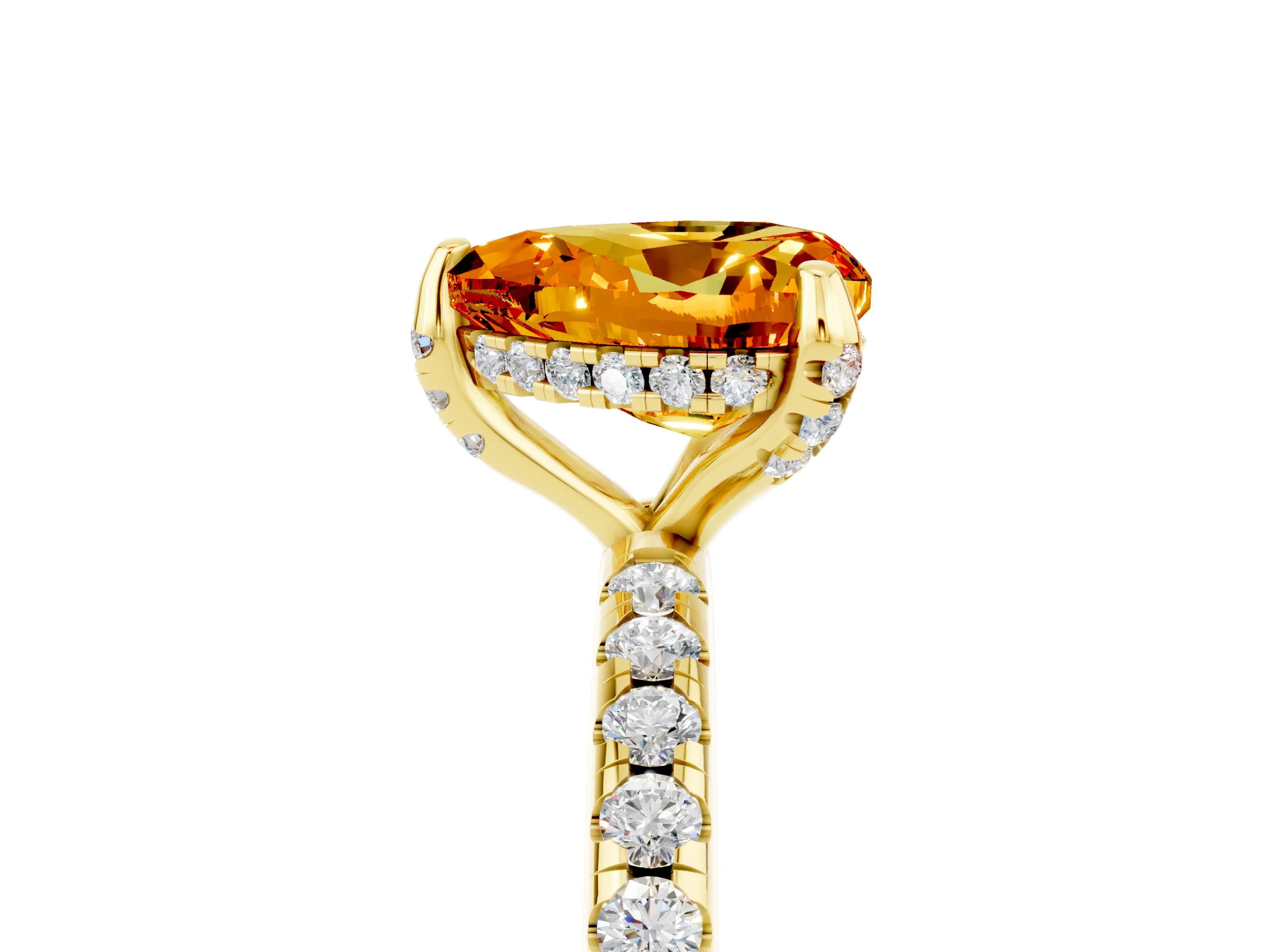 Yellow gold Heart Cut Diamond Solitaire Ring with Four-Prong Setting and Pavé Band_5