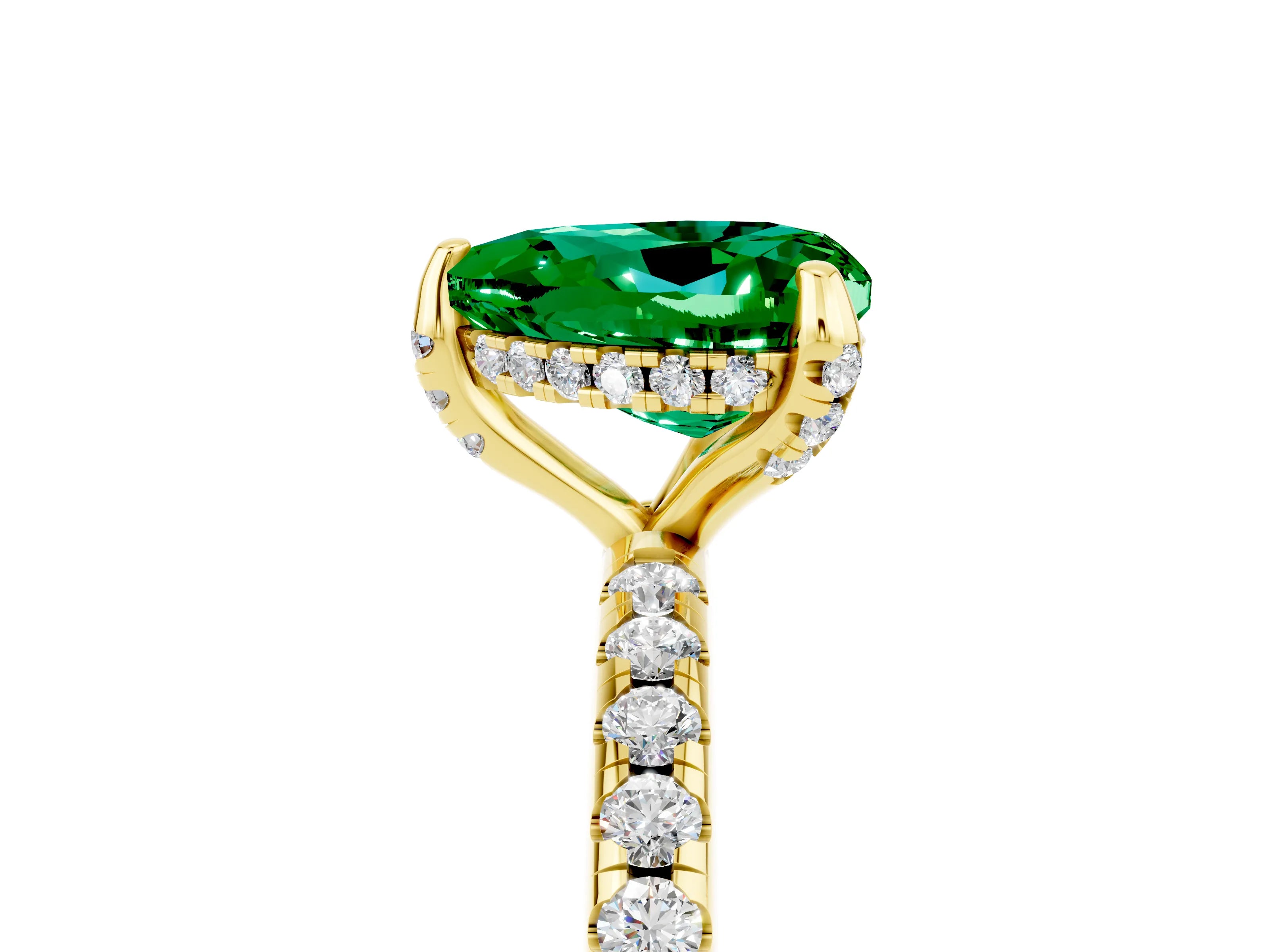 Yellow gold Heart Cut Diamond Solitaire Ring with Four-Prong Setting and Pavé Band_5