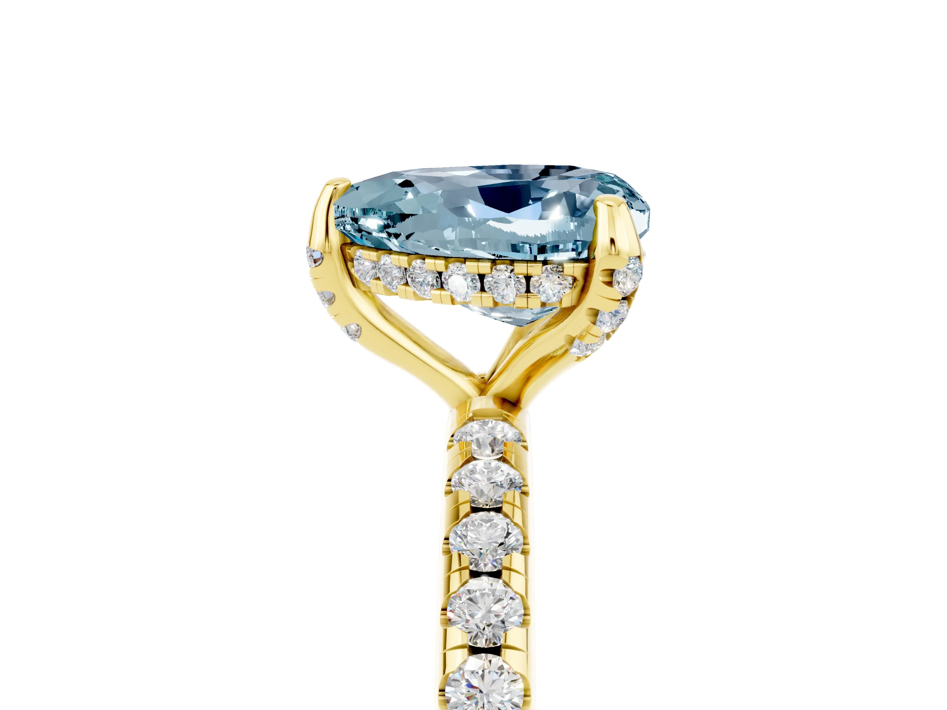 Yellow gold Heart Cut Diamond Solitaire Ring with Four-Prong Setting and Pavé Band_5