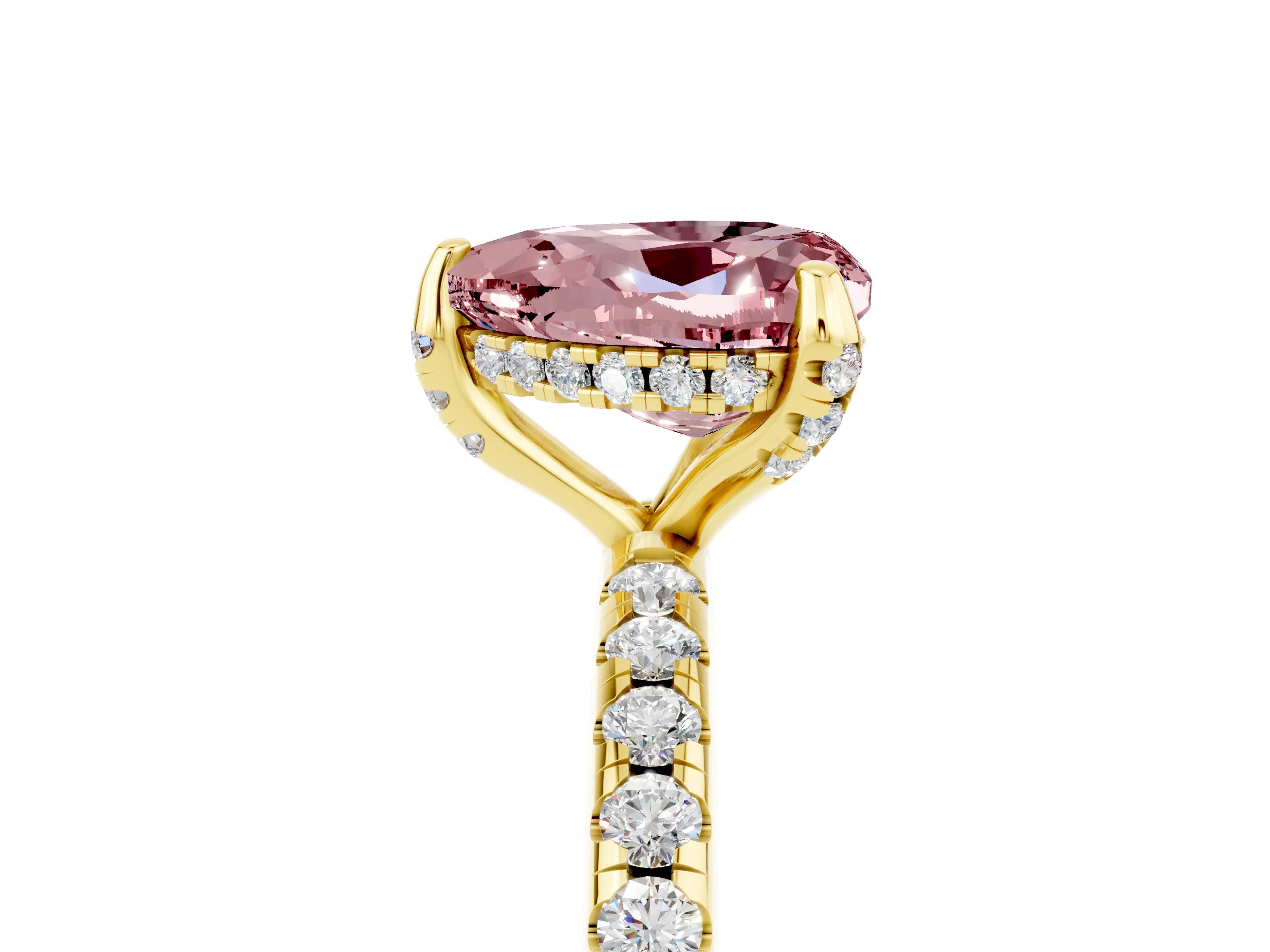 Yellow gold Heart Cut Diamond Solitaire Ring with Four-Prong Setting and Pavé Band_5