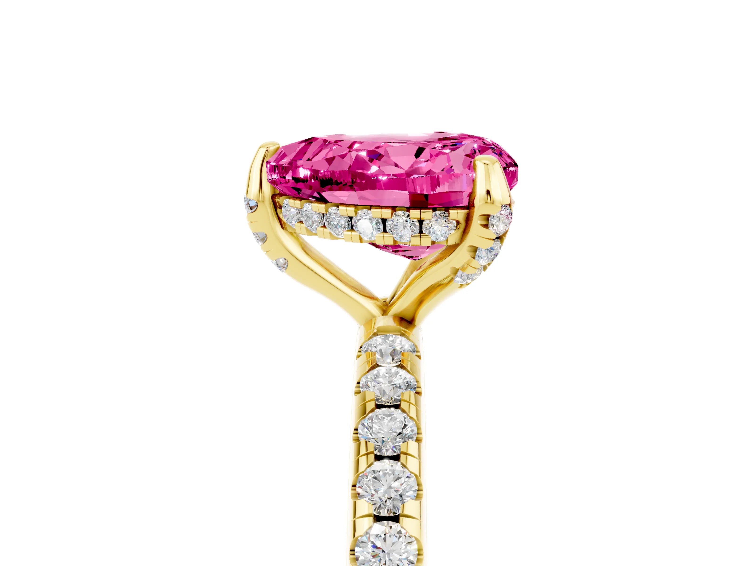Yellow gold Heart Cut Diamond Solitaire Ring with Four-Prong Setting and Pavé Band_5