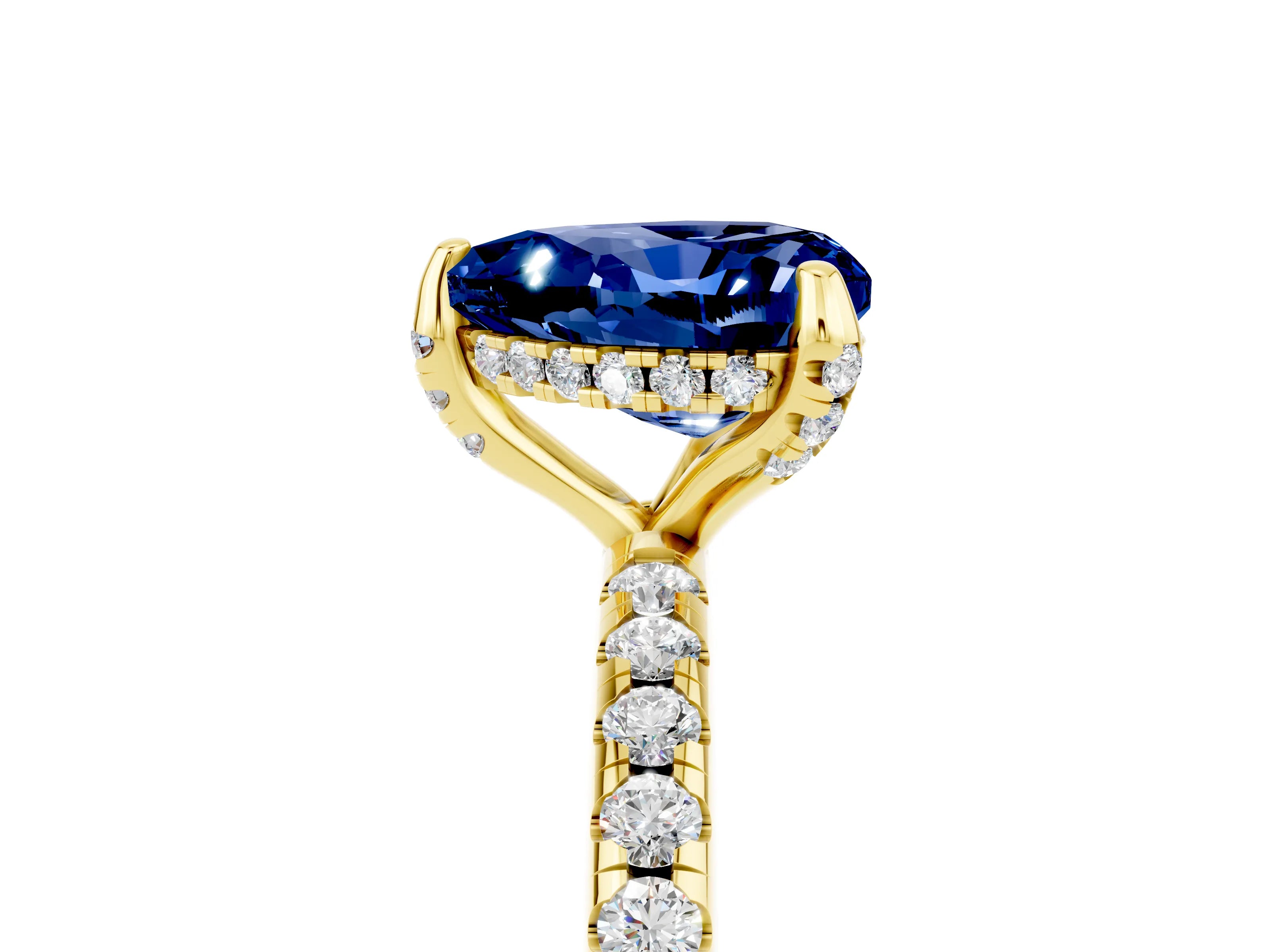 Yellow gold Heart Cut Diamond Solitaire Ring with Four-Prong Setting and Pavé Band_5