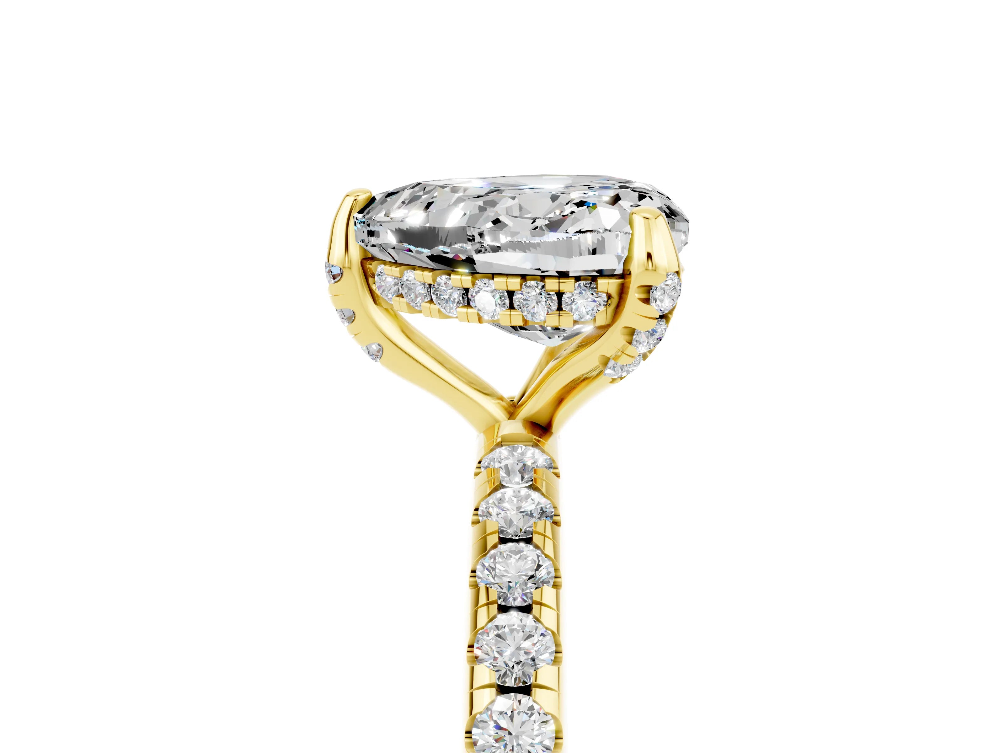 Yellow gold Heart Cut Diamond Solitaire Ring with Four-Prong Setting and Pavé Band_5