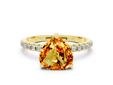 Yellow gold Heart Cut Diamond Solitaire Ring with Four-Prong Setting and Pavé Band