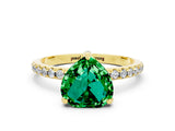 Yellow gold Heart Cut Diamond Solitaire Ring with Four-Prong Setting and Pavé Band