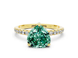 Yellow gold Heart Cut Diamond Solitaire Ring with Four-Prong Setting and Pavé Band