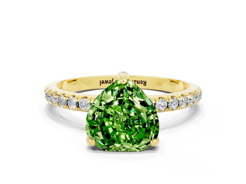 Yellow gold Heart Cut Diamond Solitaire Ring with Four-Prong Setting and Pavé Band