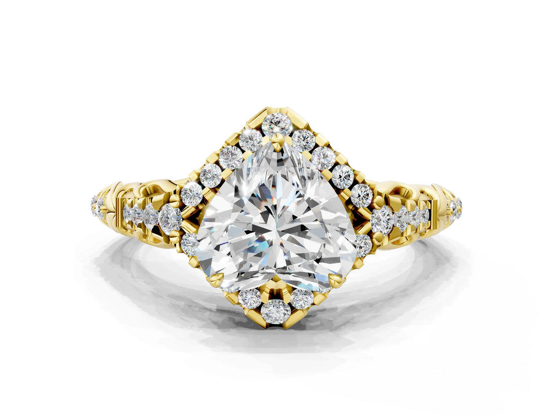 Yellow gold Heart Cut Diamond Solitaire Ring with Hidden Halo and Pavé Band_27