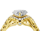 Yellow gold Heart Cut Diamond Solitaire Ring with Hidden Halo and Pavé Band_31