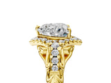 Yellow gold Heart Cut Diamond Solitaire Ring with Hidden Halo and Pavé Band_32