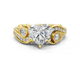 Yellow gold Heart Cut Diamond Solitaire Ring with Milgrain Pavé Band and Four-Prong Setting_200
