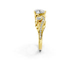 Yellow gold Heart Cut Diamond Solitaire Ring with Milgrain Pavé Band and Four-Prong Setting_202
