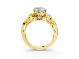 Yellow gold Heart Cut Diamond Solitaire Ring with Milgrain Pavé Band and Four-Prong Setting_203