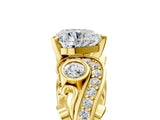 Yellow gold Heart Cut Diamond Solitaire Ring with Milgrain Pavé Band and Four-Prong Setting_205