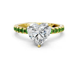 Yellow gold Heart Cut Diamond Solitaire Ring with Pavé Band and Four-Prong Setting