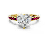 Yellow gold Heart Cut Diamond Solitaire Ring with Pavé Band and Four-Prong Setting