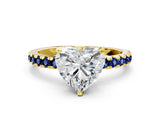 Yellow gold Heart Cut Diamond Solitaire Ring with Pavé Band and Four-Prong Setting