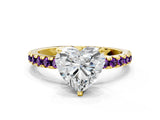 Yellow gold Heart Cut Diamond Solitaire Ring with Pavé Band and Four-Prong Setting